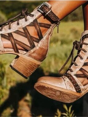 Freebird by Steven Two-Tone Brown Lace-Up Cutout Ankle Boots